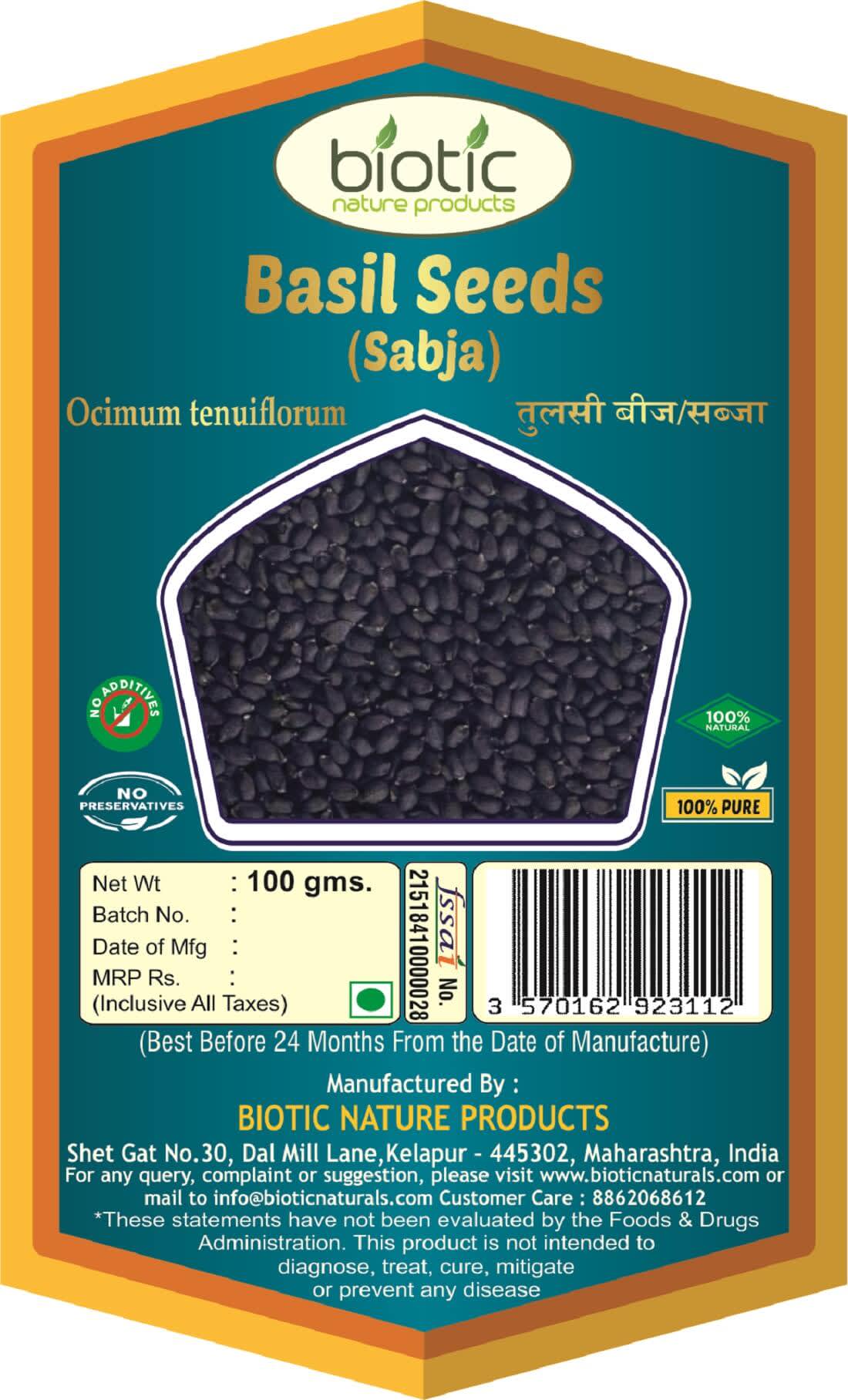 Buy Biotic Sabja Seed Basil Seed Online Remedies for reducing