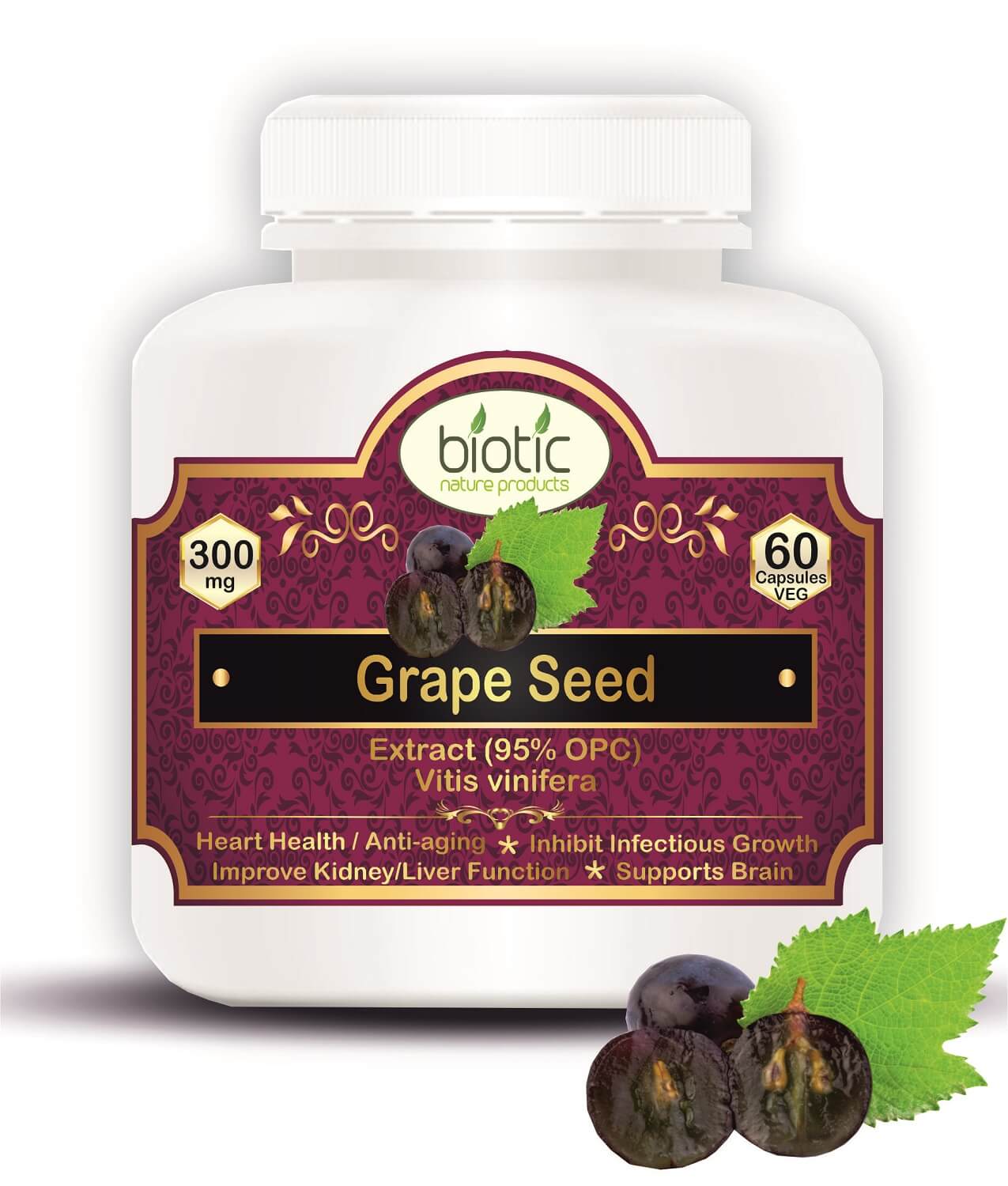 Biotic Grape Seed Capsules 300mg Extract Improve Heart