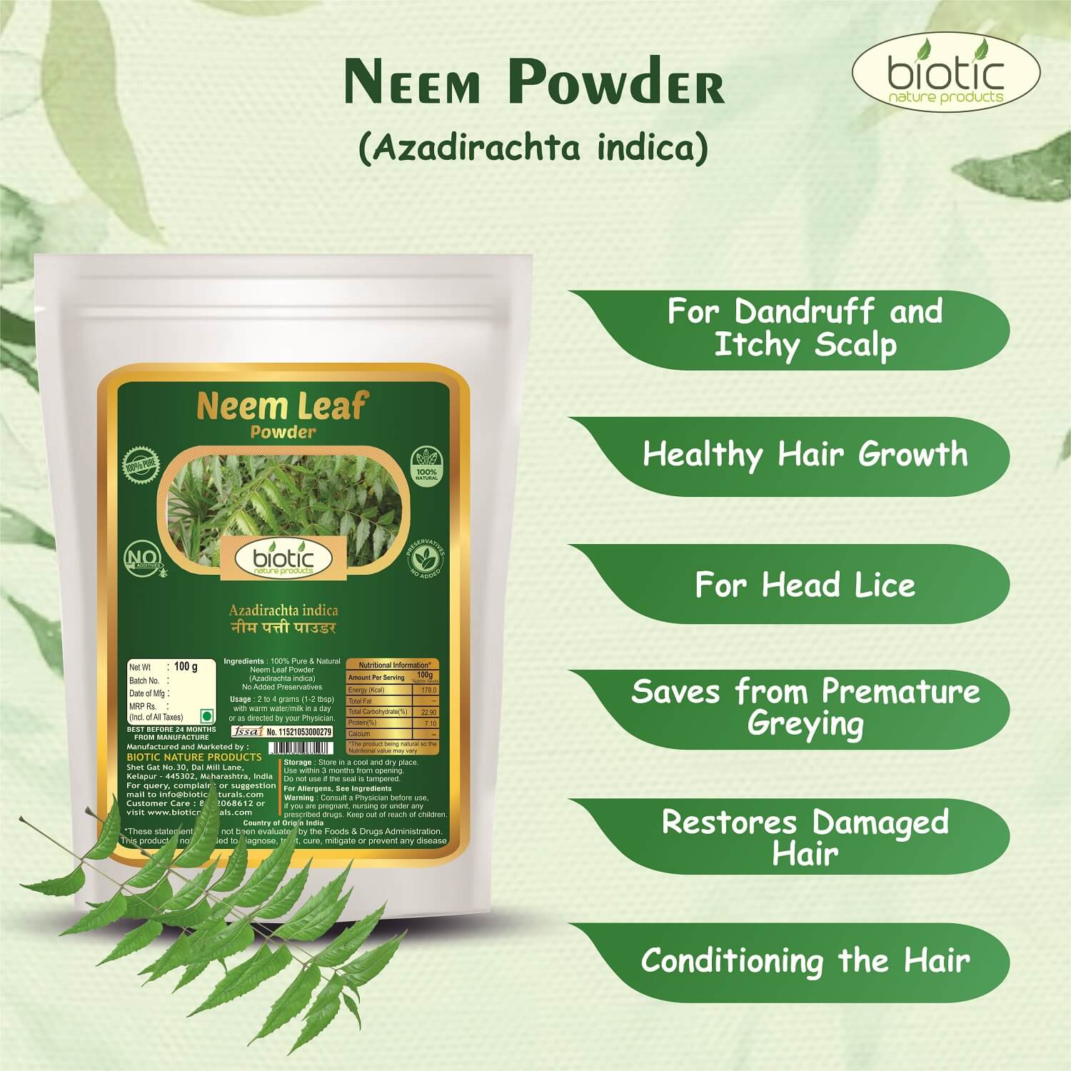 Neem Leaf, Bhringraj and Brahmi Powder - 300 gms (100 gms each) - Image 4
