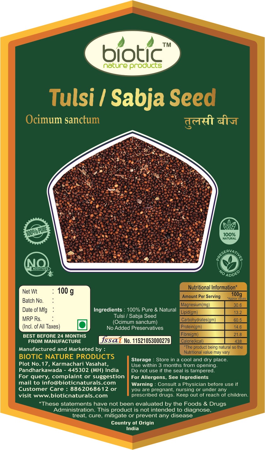 Tulsi Seeds - Basil Seed - Sabja Seed - Tulsi Beej - Tukmariya (Ocimum basilicum) 100gm - Image 2