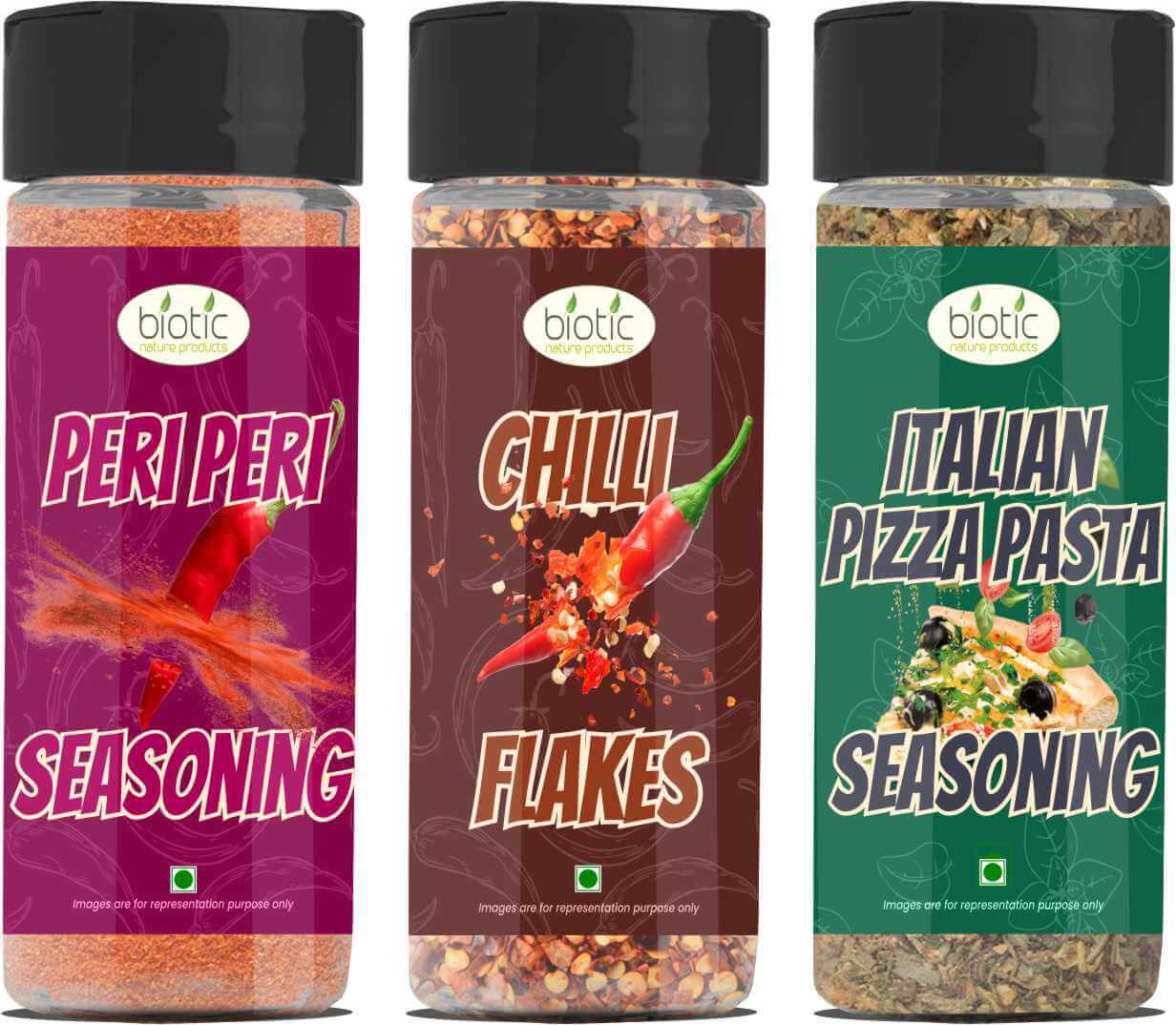 Dried Herbs Peri Peri, Chilli Flakes and Pizza Seasoning Mixed Herbs Seasoning Combo Pack (145mg)