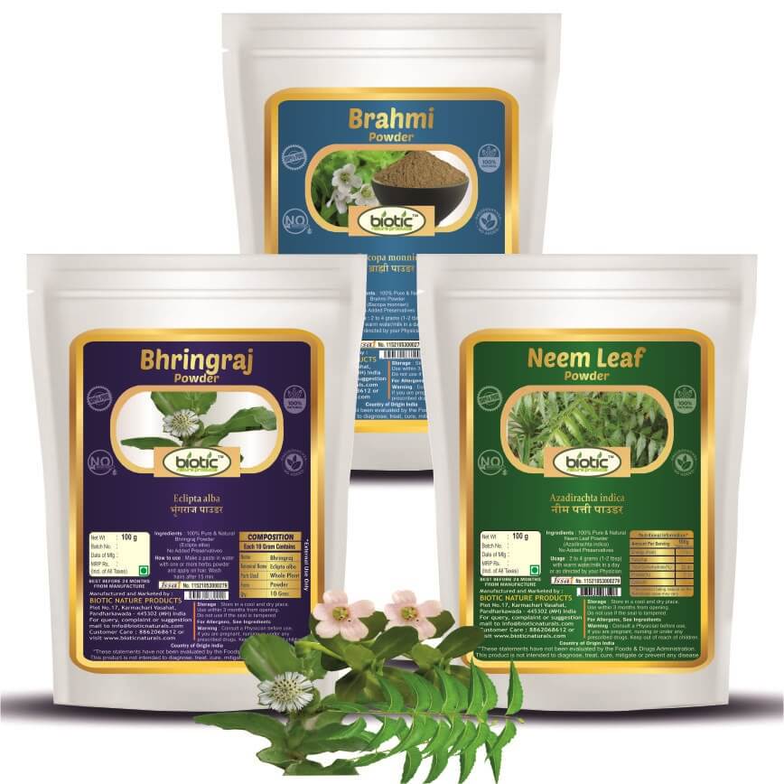 Neem Leaf, Bhringraj and Brahmi Powder - 300 gms (100 gms each)