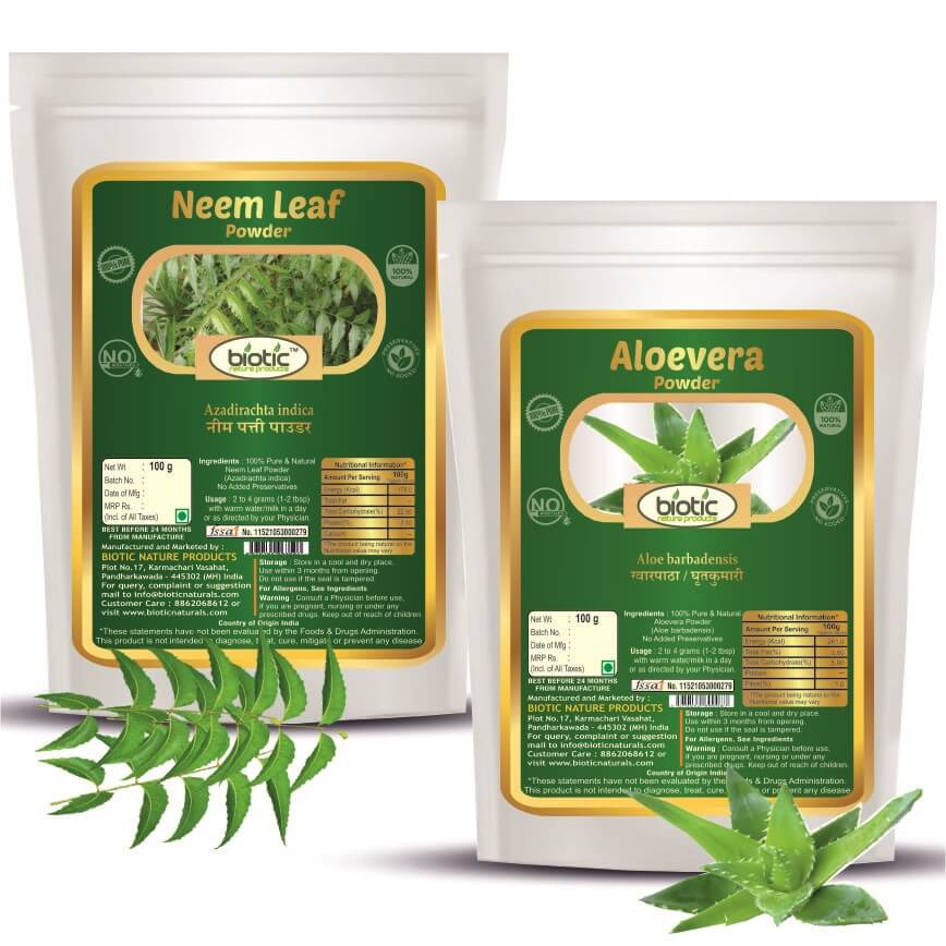 Neem Leaf Powder and Aloevera Powder - 200 gms (100 gms each)