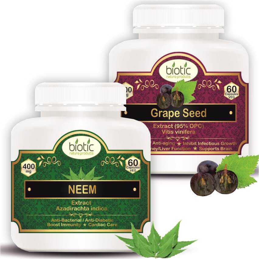 Grape Seed Extract and Neem Leaf Capsules (Azadirachta indica) Extract - 120 Capsules